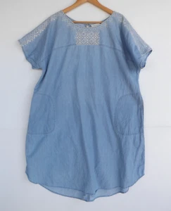 Autograph Dress 16 Womens Blue White Denim Look Embroidered Shift Pockets Cotton - Picture 1 of 10