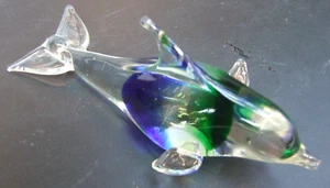Vintage Blue Art Glass Dolphin Paperweight 17cms long Decorative Ornament GIFT - Picture 1 of 10
