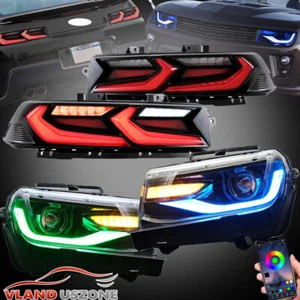 LED RGB Headlights+LED Tail Lights w/Sequential For Chevrolet Chevy Camaro 14-15 - Picture 1 of 17