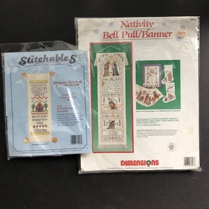 Two Kits Vintage 90s Dimensions Nativity Bell Pull/Banner Cross Stitch Kits - Picture 1 of 9