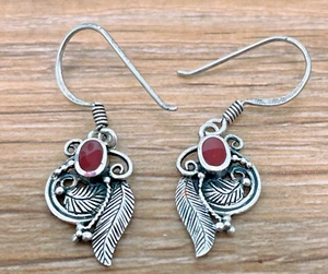 Vintage Sterling Silber 925 Handarbeit Feder Ohrringe mit Karneol - Bild 1 von 5