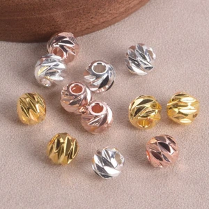 Round Carved 3mm 4mm 5mm 6mm 8mm Gold Silver Brass Metal Loose Spacer Beads Lot - Picture 1 of 6