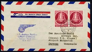 ALEMANIA a VENEZUELA 1953 Campanas del Estado de Berlín en PANAM Primer Vuelo Cubierta FFC a - Imagen 1 de 2