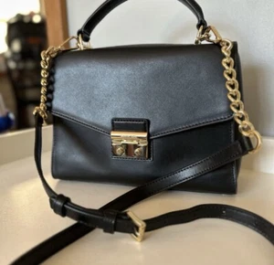 Michael Kors MK Womens Sloan Medium Leather Satchel Black Crossbody Bag, Purse - Picture 1 of 8