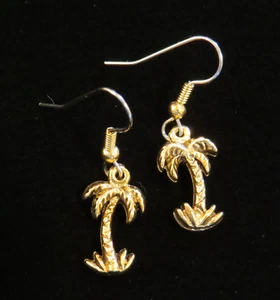 Palm Tree Earrings Gold Plate Palm Trees Beach Vacation Ocean Island Tropical - Picture 1 of 6