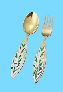 1970 MR. SNOWMAN A Michelsen Gold Vermeil Sterling Christmas Fork and Spoon Set - Picture 1 of 5