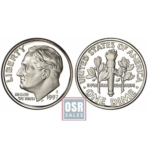1997 S Gem Proof Roosevelt Dime ~ Deep Cameo US Coin Cover