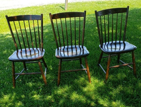 Vintage set of 3 L. Hitchcock Harvest Stenciled Windsor Fan Maple Chairs Cover