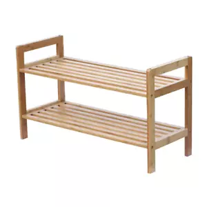 2-Tier Bamboo Shoe Rack 15.5" H 8-Pair Brown Space Saver Organizer - Picture 1 of 12