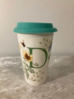 Vaso Lenox Butterfly Meadow inicial "D" 12 onzas porcelana con tapa taza de viaje Foto 1 de 4