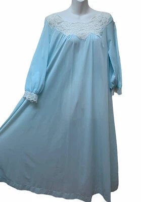 VTG S Gossard Artemis Blue Silky Full Sweep Nylon Silky Lace Nightgown Gown - Image 1 of 4