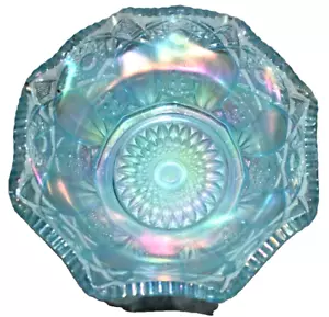 Tazón de borde de diente de sierra de vidrio carnaval azul LE Smith Quintec 8 1/4" - Imagen 1 de 4