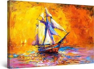 Old Ship on Rainbow Ocean 90x60cm Framed Premium Quality Wall Art Print - Imagen 1 de 3