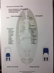 1905-06 Bolton Wanderers v Birmingham Division 1 Matchsheet - Picture 1 of 1