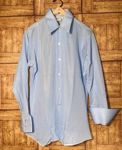 Men’s Vintage Blue Pinstripe Striped Tailored Knit Long Sleeve Button Up Shirt - Picture 1 of 9