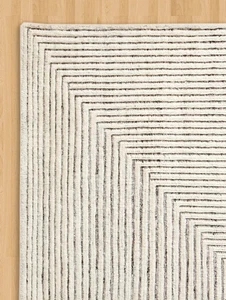 Elfenbein Modern Geometrisch Böhmisch Wolle Teppich — Minimalistisch Gestreift 8x10 Wohnbereich - Bild 1 von 7