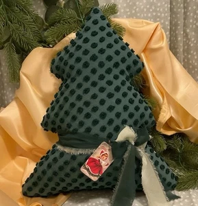 Vintage Chenille Weihnachtsbaum, Kissen, grüne Punkte, groß 15” x 13” Land - Bild 1 von 4