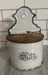 French Country Style Antique German Enamel Antique Salt Box Pot Of Sel Shabby - Picture 1 of 10