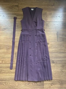 Vintage 1980s Laura Ashley Purple Rayon/Wool Pleated Pinafore Dress w/ Belt - Picture 1 of 9