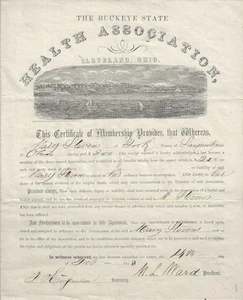 1853 - Certificato di assicurazione medica raffigurante il lungomare di Cleveland, Ohio - Foto 1 di 1