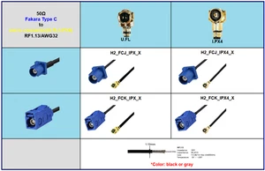U.FL/I.PX4 to Fakra C(Blue) Adapter/Pigtail/Patch micrcoaxial RF1.13(AWG32) 50Ω - Picture 1 of 11