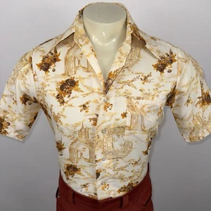 Vtg 60s 70s National Shirt Mens Small Polyester Floral Disco Butterfly Collar - Picture 1 of 14