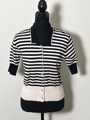 Fili Dell Arte Mujer Cuello Azul Marino Rayas Camisas Mangas Estilo Perla Botones Foto 1 de 4