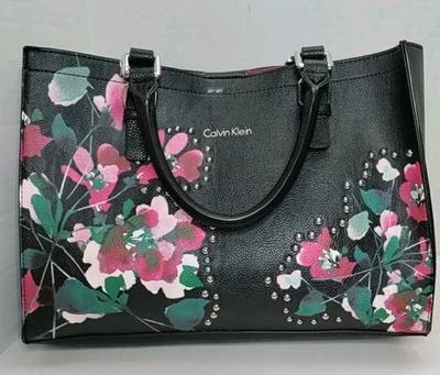 Bolso de Mano Calvin Klein Negro Floral y Plateado 13"X9.5"X5.5" Foto 1 de 4