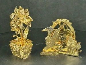2- Danbury Mint 2009 Gold Christmas Ornaments Amaryllis & The Annunciation, MIB - Bild 1 von 8