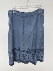 Coldwater Creek Denim Embroidered Scalloped Edge Lightweight Midi Skirt Size 14P - Picture 1 of 7