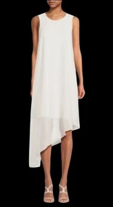 $398 Kobi Halperin Pixie Sleeveless Asymmetric Midi Dress •S•White Chiffon Sheer - Picture 1 of 15
