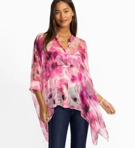 💕$295 JOHNNY WAS ROSA GEBLÜMT OVERSIZED SEIDE BLUSE TOP LETZTE GRÖSSE LARGE XL - Bild 1 von 2