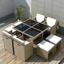 vidaXL 9 Piece Outdoor Dining Set With Cushions Poly Rattan Beige 42556