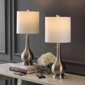 JONATHAN Y Table Lamp W/Pull-Chain +Dual USB Charging Port Nickel (Set of 2) - Picture 1 of 9