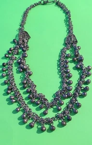 "Collar de cuentas de bola de canetilla de 2 hebras de plata de ley de los años 20 antiguo de 40 g 16""" - Imagen 1 de 2