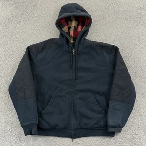 LL Bean Katahdin Iron Works Jacket Mens Large Blue Full Zip Hooded Plaid Lined - Picture 1 of 11