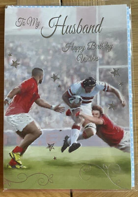 Tarjeta de deseos de rugby deportiva de marido feliz cumpleaños para hombre Foto 1 de 2
