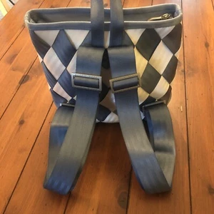 Maggie Bags Woven Seatbelt Medium Backpack Purse Bag Blue White Adjustable - Picture 1 of 24