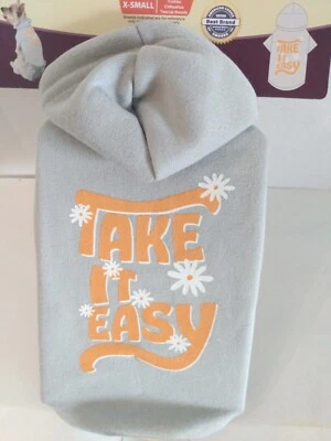 Heart To Tail Pet Hoodie Sweatshirt Grey Graphic Print TAKE IT EASY Size X-Small - Image 1 of 4