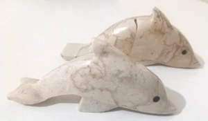 2x geschnitzter Marmordelfin - 3,5" & 4" - polierte Figur - Bild 1 von 3