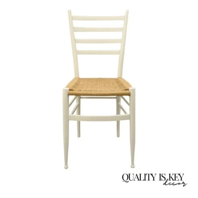 Silla auxiliar estilo Gio Ponti blanca cuerda tejida moderna italiana vintage de mediados de siglo Foto 1 de 4