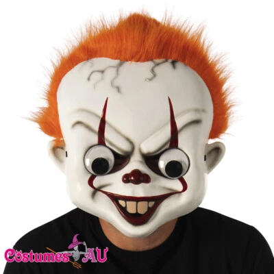 Adult Pennywise IT Googly Eyes Mask Hair Horror Scary Clown Halloween Costume - Image 1 of 4