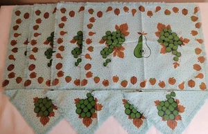 New/Mint Vintage 8pc Set Placemats Napkins Brown/Green Pear/Grapes on Aqua Blue - Picture 1 of 4