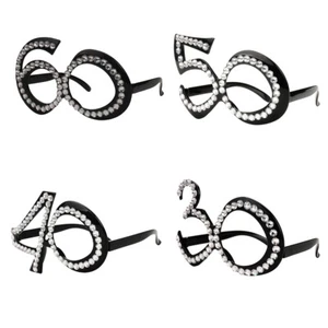 30/40/50/60th Fancy Dress Novelty Diamante Party Black Birthday Glasses - Picture 1 of 13