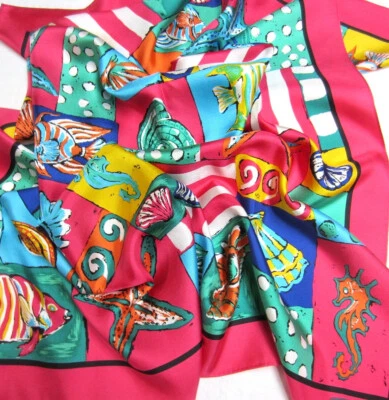 Vintage TALBOTS Coastal Grandmother Bright Nautical SILK Twill 30" Sq Scarf - Image 1 of 4