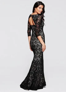 BNWOT RAINBOW BLACK LACE EVENING DRESS SZ 12 BALLGOWN CRUISE PARTY COCKTAIL COAT - Picture 1 of 12