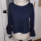 Maeve Anthropologie Womens Navy Blue Back Bowtie Flare Sleeve Sweater Small