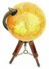  Vintage World Map Table Tripod Globe Vintage Brass Ornament W/ Wooden Stand 