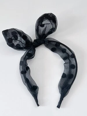 Faixa de cabelo feminina moda preta transparente arco retrô fio bolinhas renda - Imagem 1 de 4