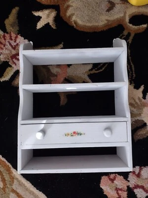 Estante de pared blanco vintage estante de madera 3 niveles baño 15" cajón cabaña Foto 1 de 4